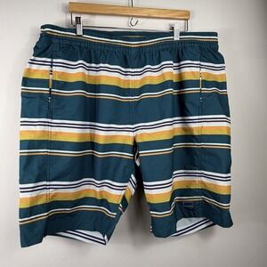 Duluth Trading Co Mens 2XL Board Shorts Teal Striped Swim Trunks 11 Inseam 91318